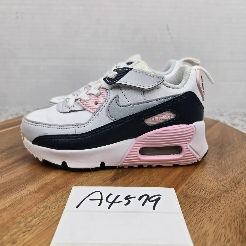 Nike Kids 9c Air Max 90 EasyOn PS PreSchool White Pink Foam Armory Navy Sneaker